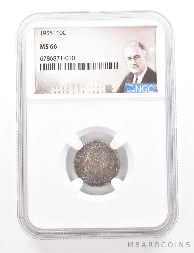 1955 Roosevelt Dime MS66 NGC Beautiful Tone *3384