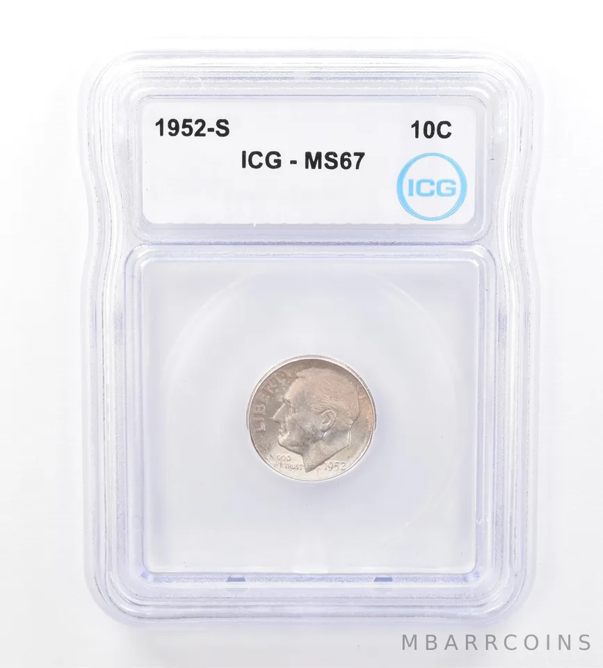 1952-S Roosevelt Dime MS67 ICG Beautiful Tone a1638