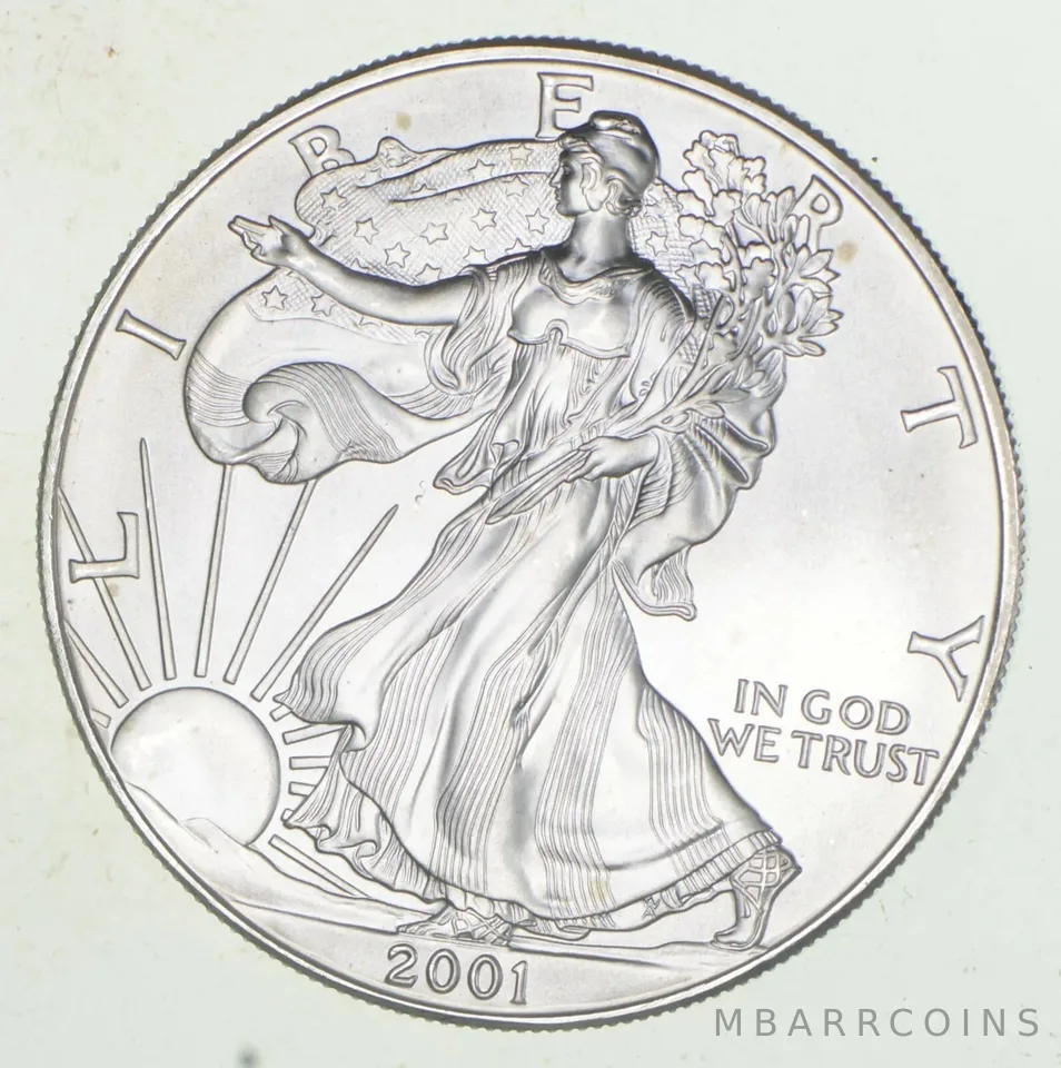2001 Unc American Silver Eagle 1 Troy Oz .999 Fine Silver