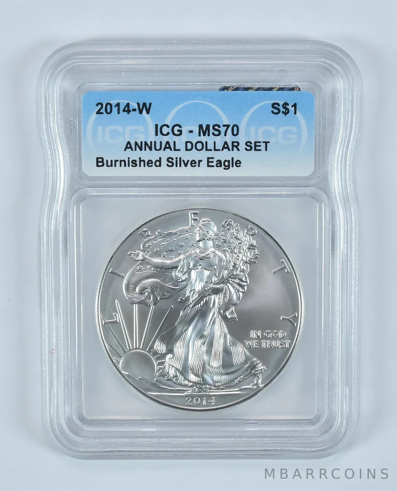 2014-W Burnished Silver Eagle Annual Dollar Set MS70 ICG