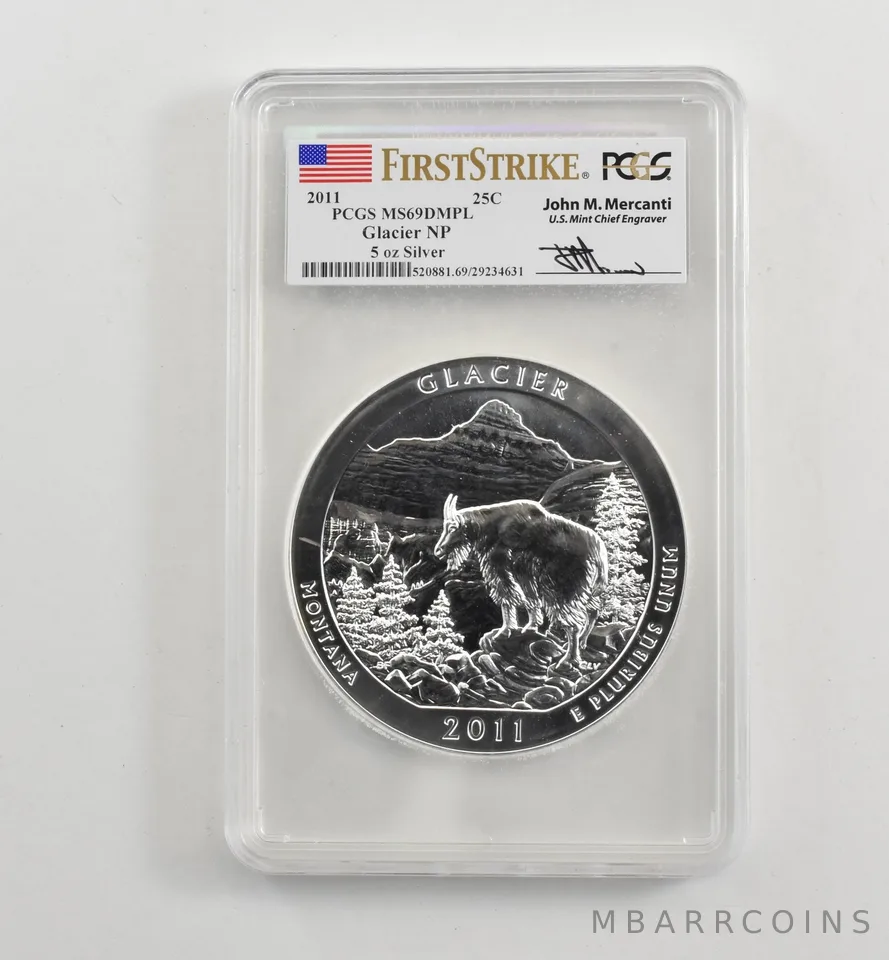 2011 5 Oz Silver Quarter ATB Glacier Mercanti MS69 DMPL PCGS *1736