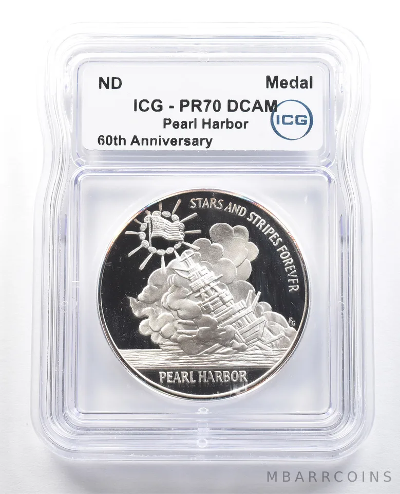 ND Medal Pearl Harbor 60th Anniversary Silver Clad PR70 DCAM ICG *4888