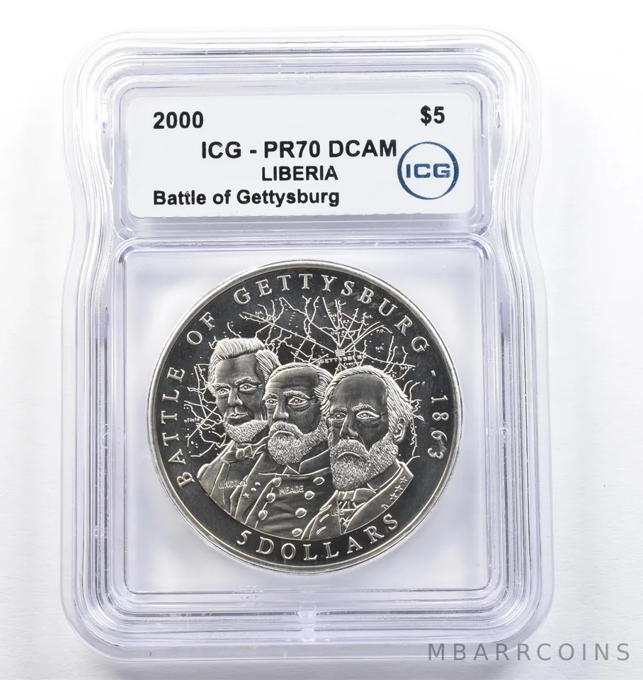 2000 Liberia $5 Commemorative Battle of Gettysburg PR70 DCAM ICG *0728