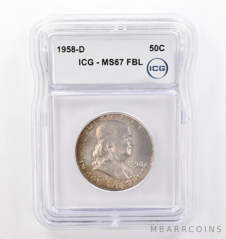 1958-D Franklin Half Dollar MS67 FBL ICG Peripheral Tone *6208