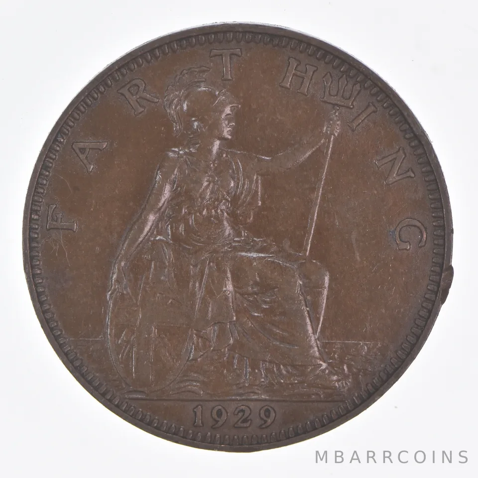 Better Date - 1929 Great Britain 1 Farthing World Coin *024