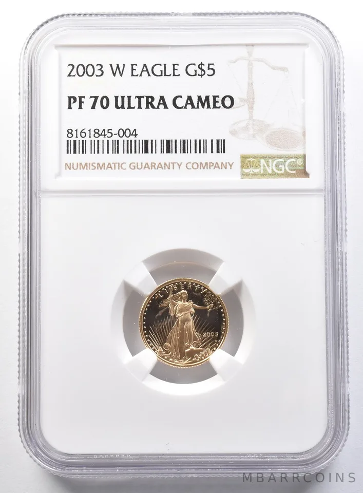 2003-W $5 American Gold Eagle 1/10 Oz Gold PF70 UCAM NGC