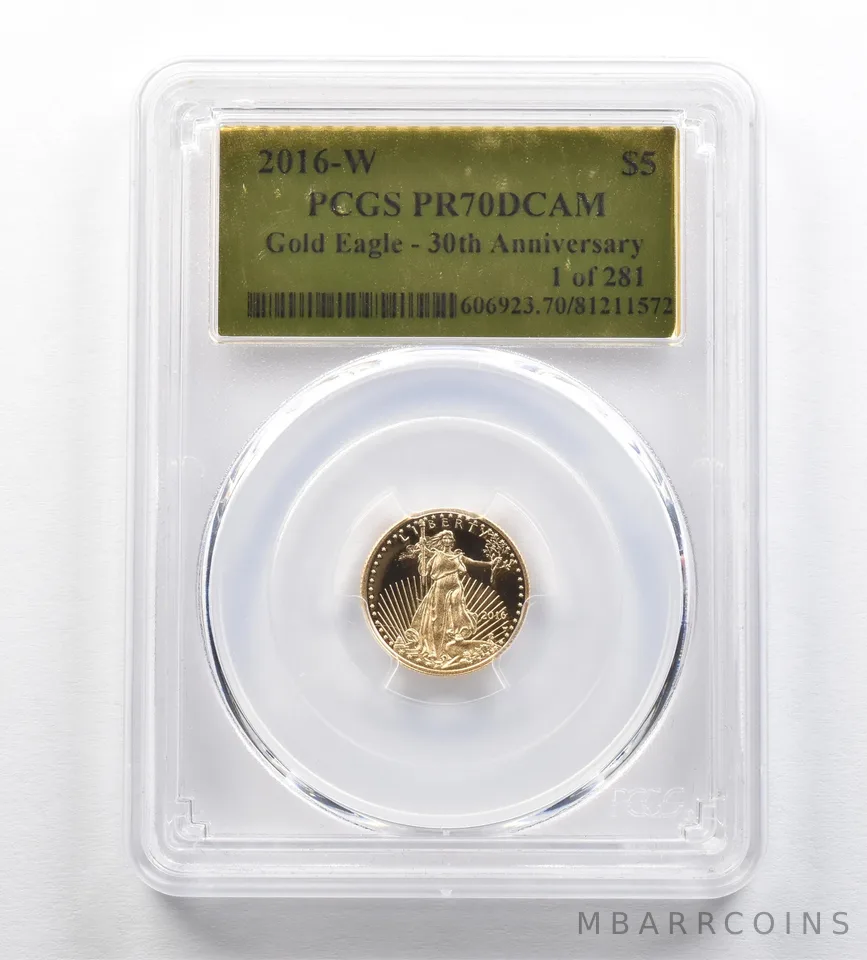 2016-W $5 Gold Eagle 30th Anniversary 1/10 Oz Gold PR70 DCAM PCGS *0428
