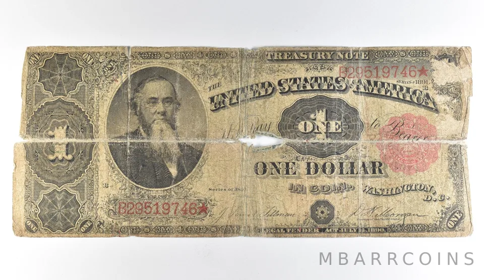 1891 $1 US Treasury Note Star Note Red Seal *1664