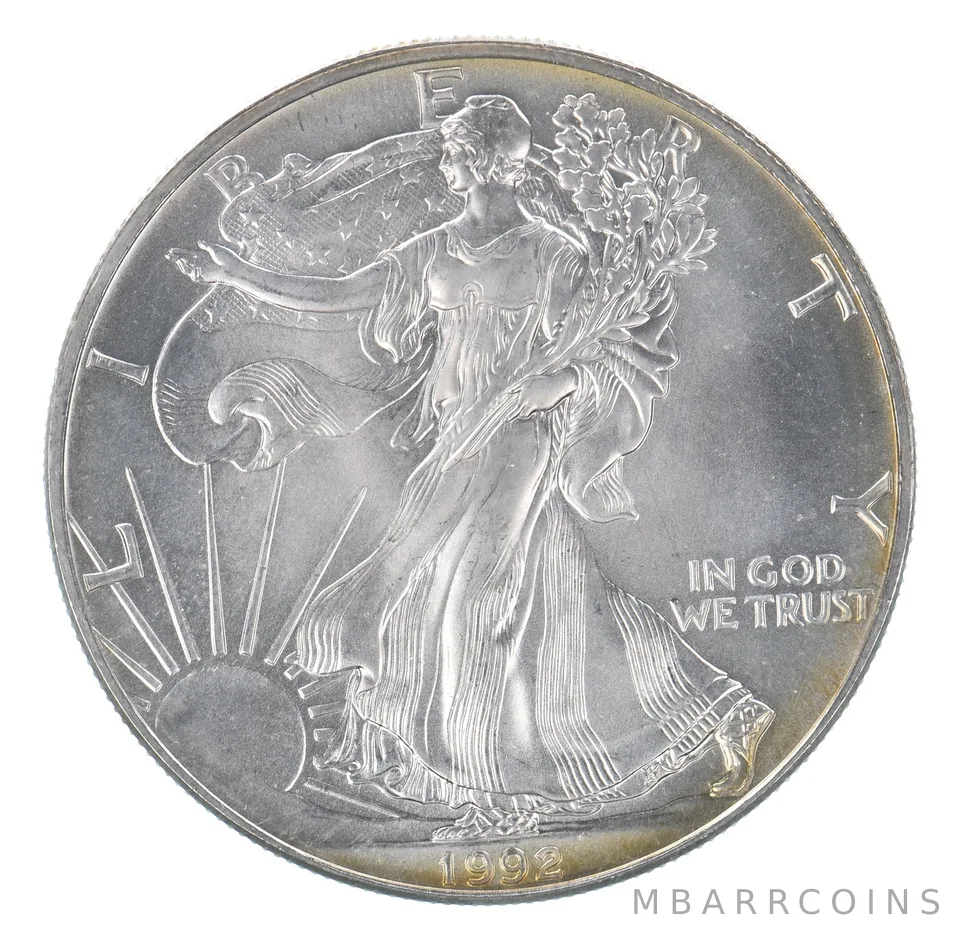 Beautiful Toned - 1992 American Silver Eagle 1 Troy Oz .999 Fine Silver *057