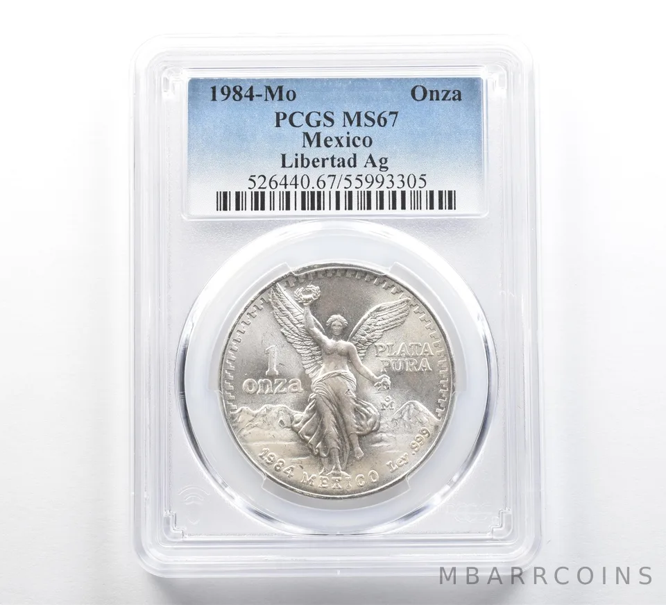 1984 Mo Mexico 1 Onza Silver Libertad MS67 PCGS Blue Label
