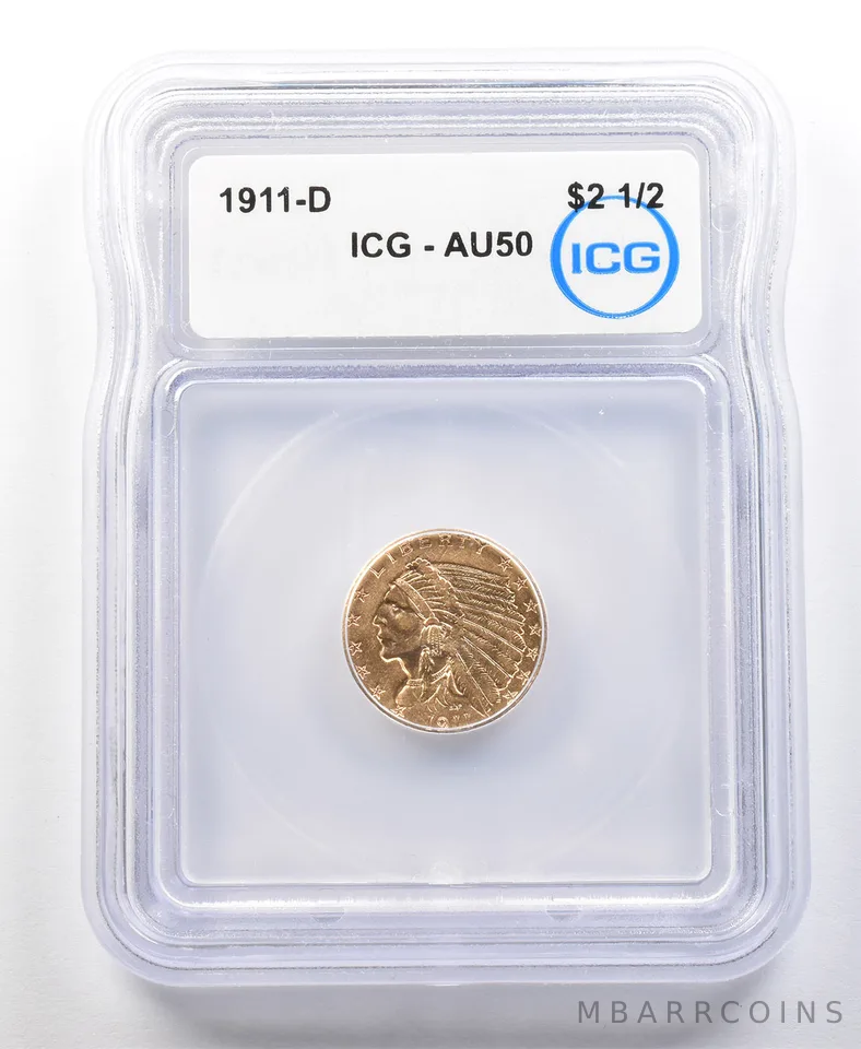 1911-D $2.50 Indian Head Gold Quarter Eagle AU50 ICG a0123