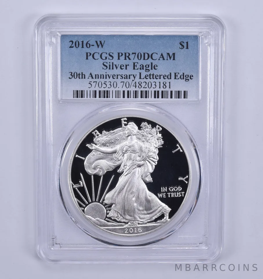 2016-W American Silver Eagle Lettered Edge PR70 DCAM PCGS Blue Label