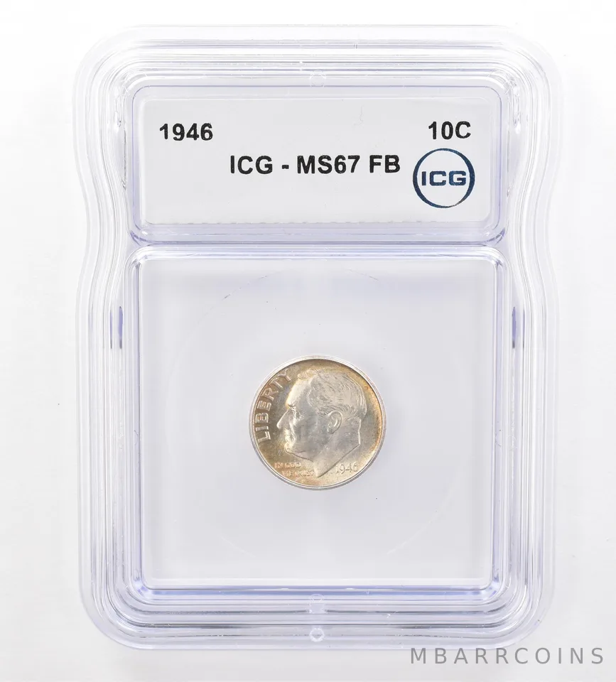 1946 Roosevelt Dime MS67 FB ICG Peripheral Tone *7321