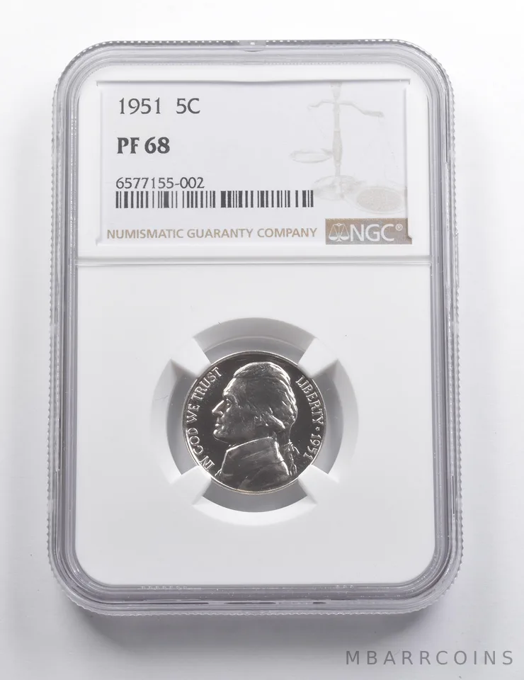 PF68 1951 Jefferson Nickel NGC *7453