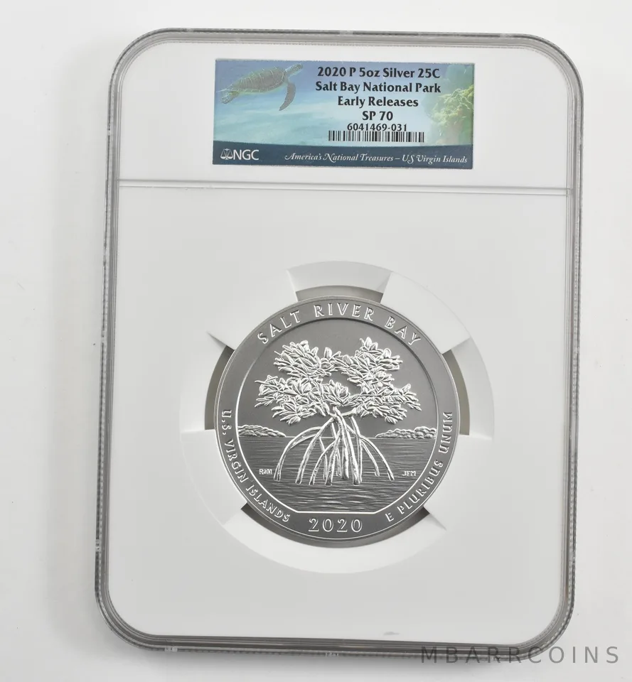 2020-P 5 Oz Silver Quarter America The Beautiful Salt Bay ER SP70 NGC *1627