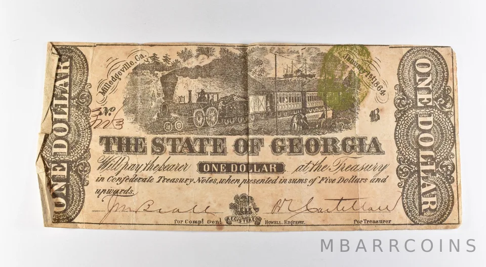 1864 $1 Milledgeville GA Obsolete Note *3177