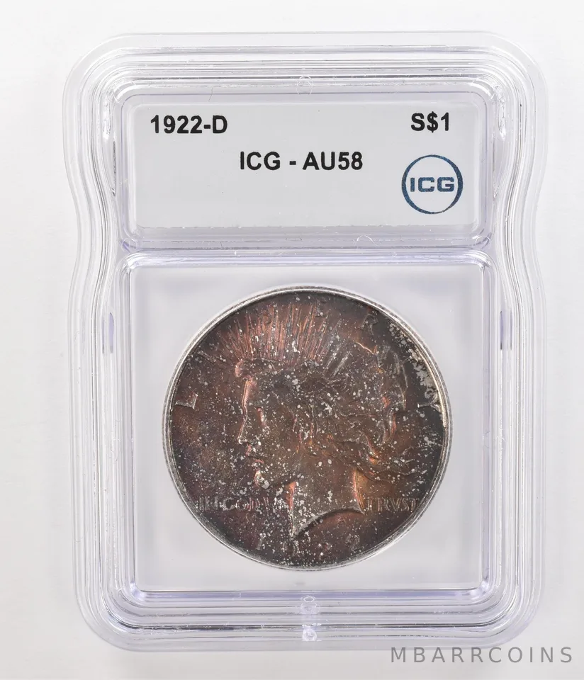 1922-D Peace Silver Dollar AU58 ICG Beautiful Tone *4772