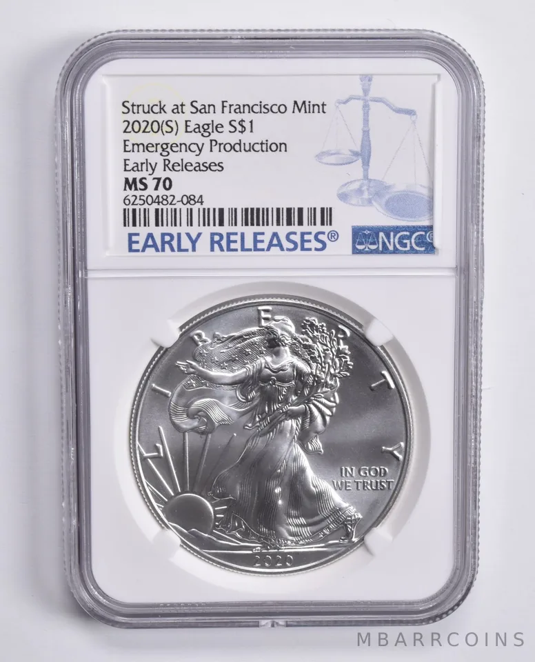 2020-(S) American Silver Eagle ER Struck at SF Mint MS70 NGC Blue Lbl