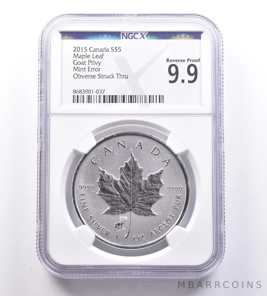 2015 Canada $5 Silver Maple Leaf Goat Privy Error Struck Thru PF 9.9 NGC X *8866