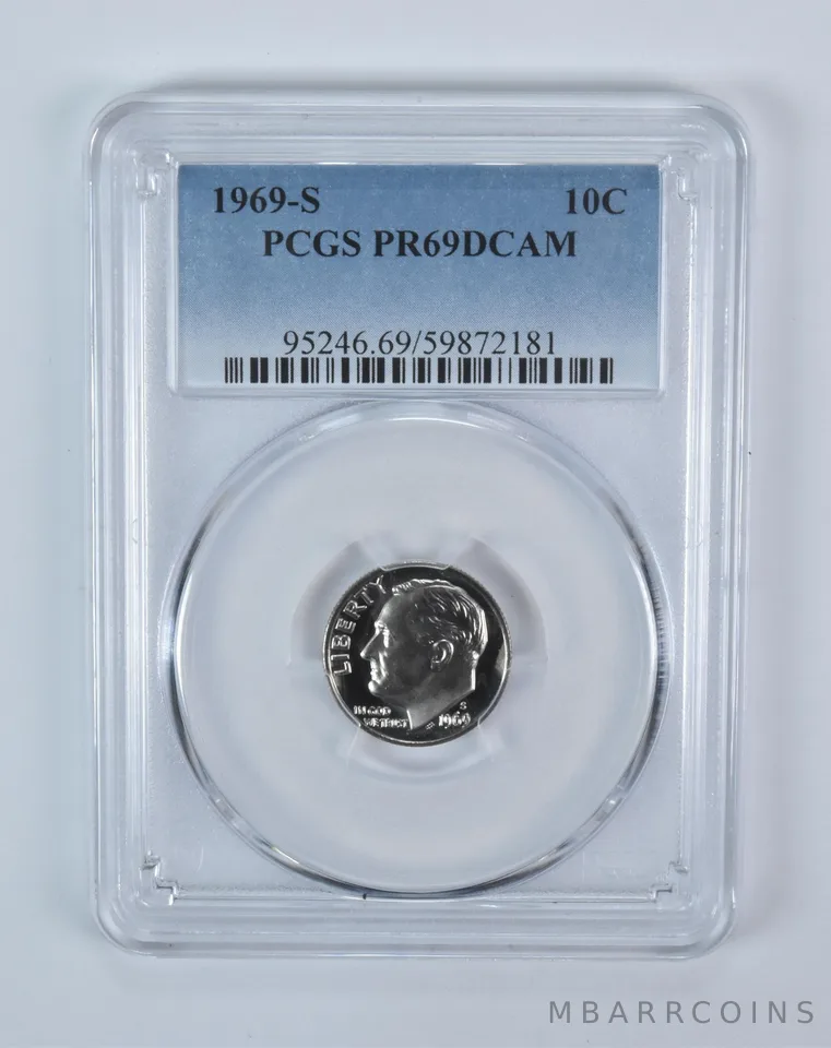 1969-S Roosevelt Dime PR69 DCAM PCGS Blue Label