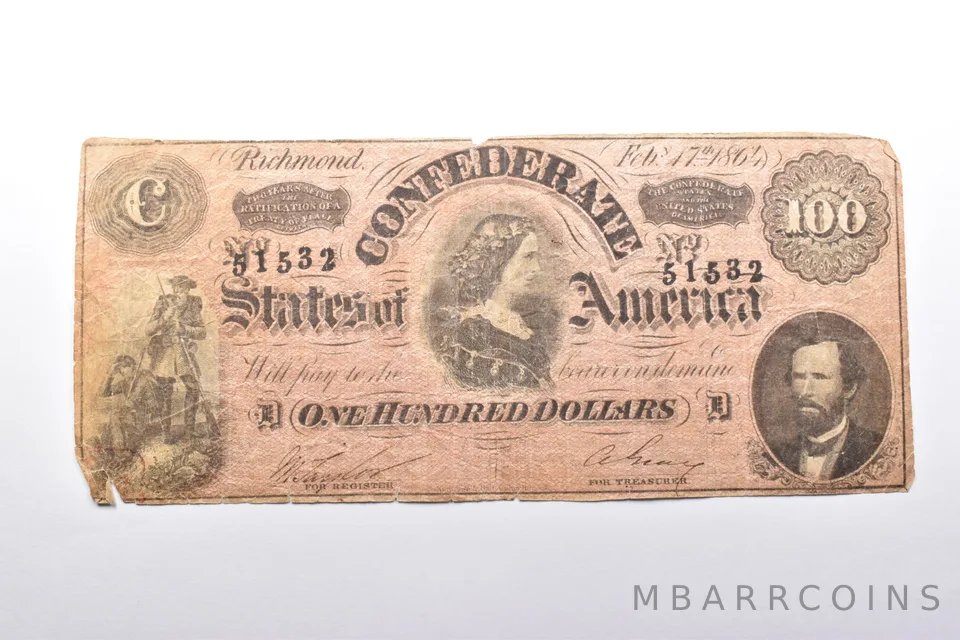 1864 $100 The Confederate States Of America Richmond, VA *9670