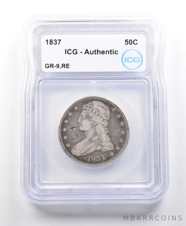 1837 Capped Bust Half Dollar GR-9 RE Authentic ICG a5601