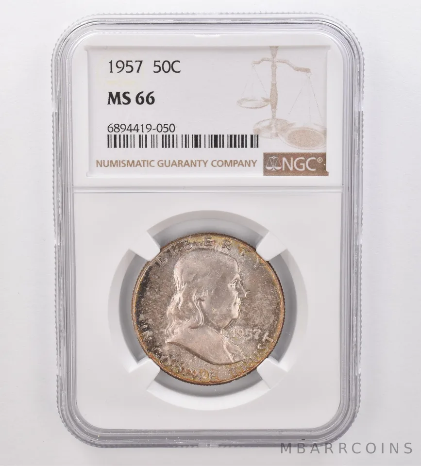 1957 Franklin Half Dollar MS66 NGC Beautiful Tone *9884