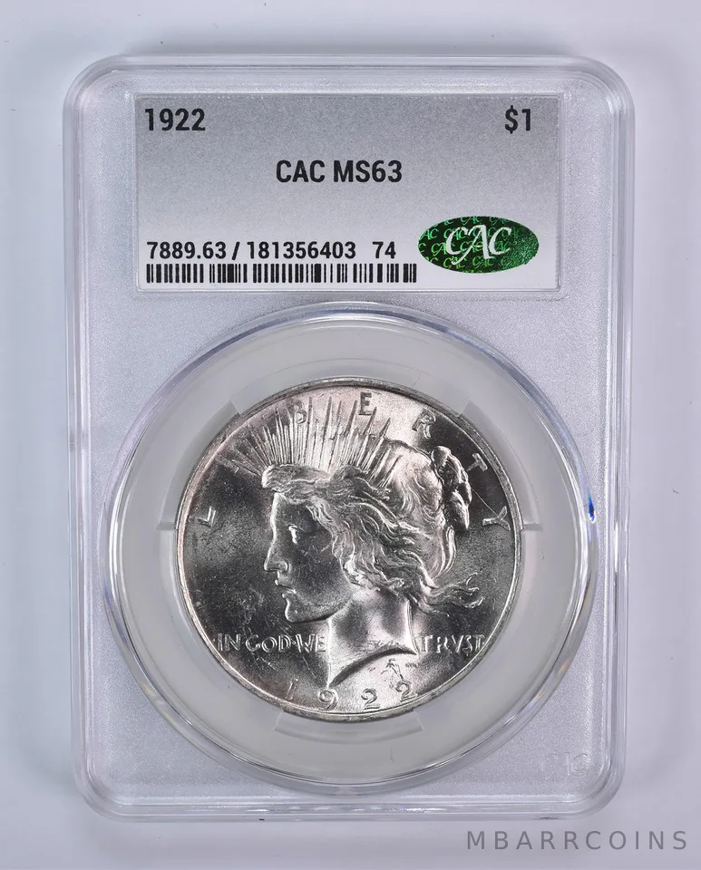 1922 Peace Silver Dollar MS63 CAC CACg