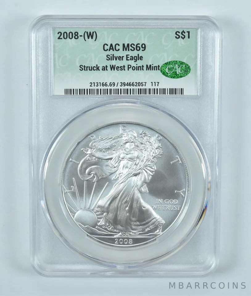 2008-(W) American Silver Eagle Struck At West Point MS69 CAC CACg
