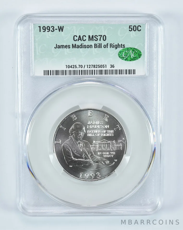 1993-W Madison Bill Of Rights Commemorative Half Dollar MS70 CAC CACg