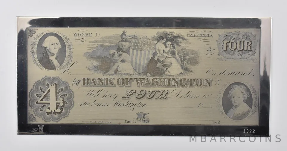 $4 Washington NC Large Note Engraved Plate 152.1g Sterling Silver Bar a6562