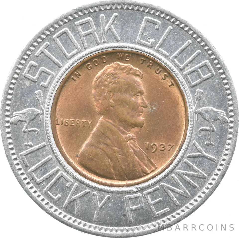 1937 Lincoln Wheat Cent Stork Club Lucky Penny *8127