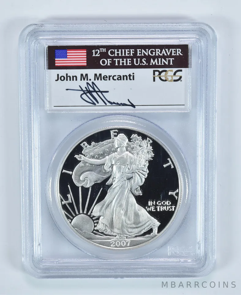 2007-W American Silver Eagle Mercanti Signed PR69 DCAM PCGS