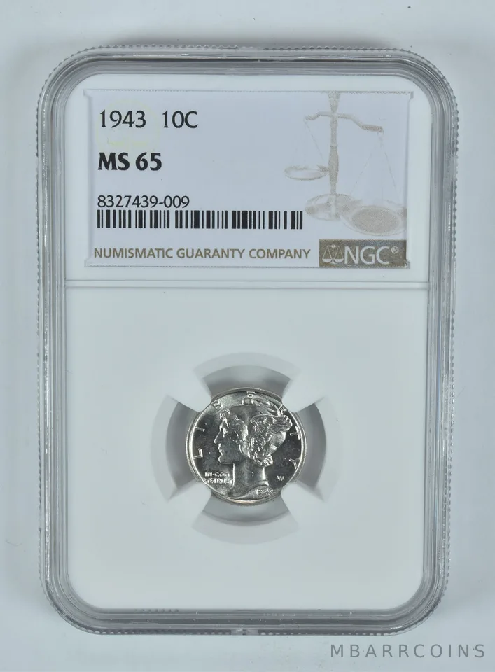 1943 Mercury Dime MS65 NGC Brown Label