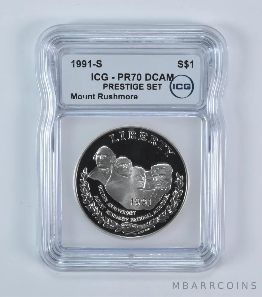 1991-S Mount Rushmore Commemorative Silver Dollar Prestige Set PR70 DCAM ICG