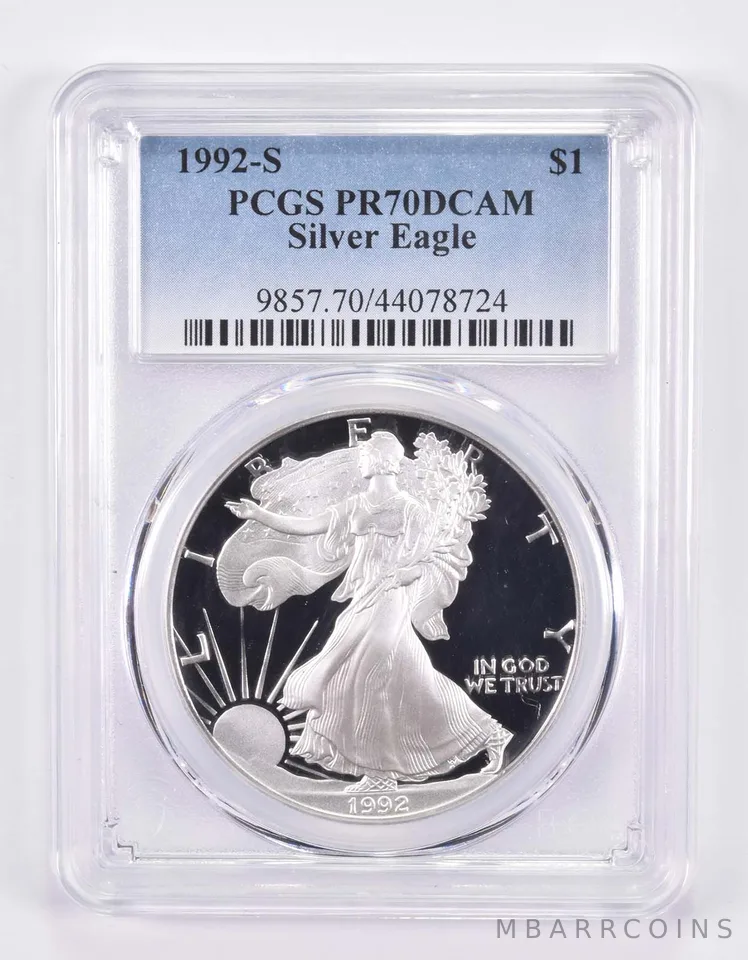 1992-S American Silver Eagle PR70 DCAM PCGS Blue Label