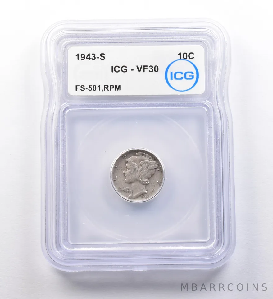 1943-S Mercury Dime FS-501, RPM VF30 ICG *9699