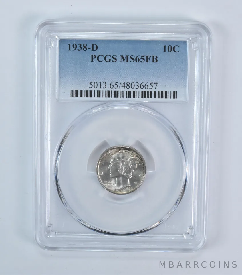 1938-D Mercury Dime MS65 FB PCGS Blue Label
