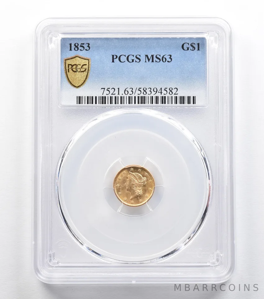 1853 $1 Liberty Head Gold Dollar MS63 PCGS *9602
