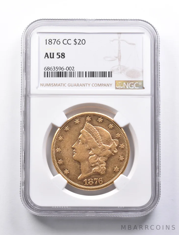 AU58 1876-CC $20 Liberty Head Gold Double Eagle NGC PL Surfaces a1318