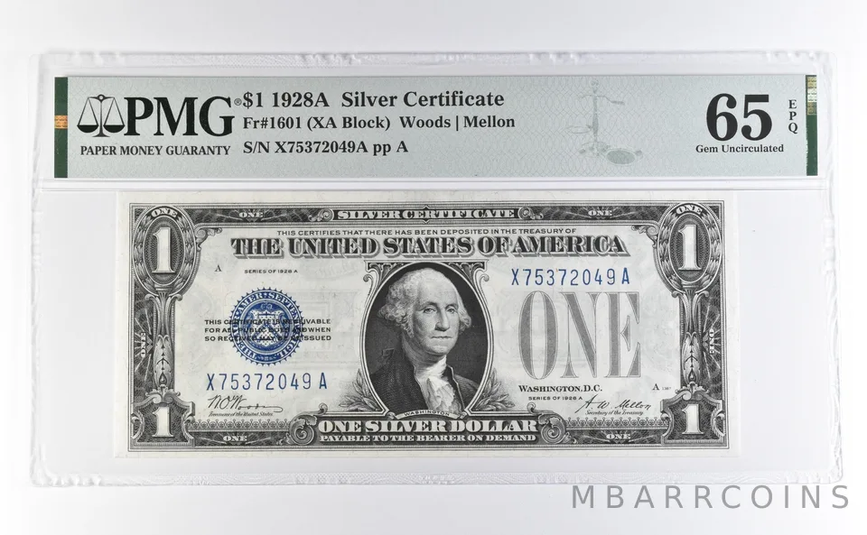 1928 A $1 Silver Certificate Fr#1601 Gem Unc 65 EPQ PMG *2752