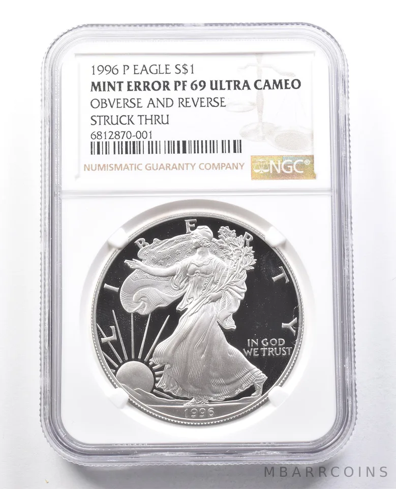 1996-P American Silver Eagle Error PF69 Obverse Reverse Struck Thru NGC *1792