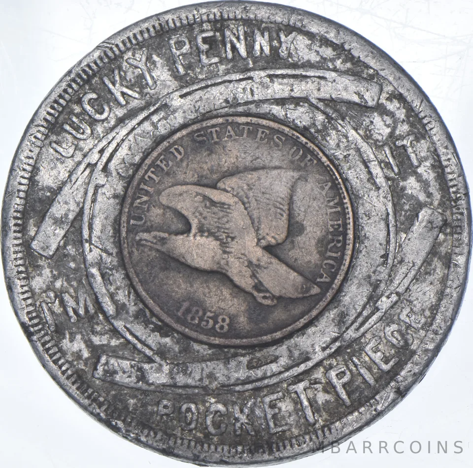 1858 Good Luck Flying Eagle Cent John H Walsh Whiskey a7607