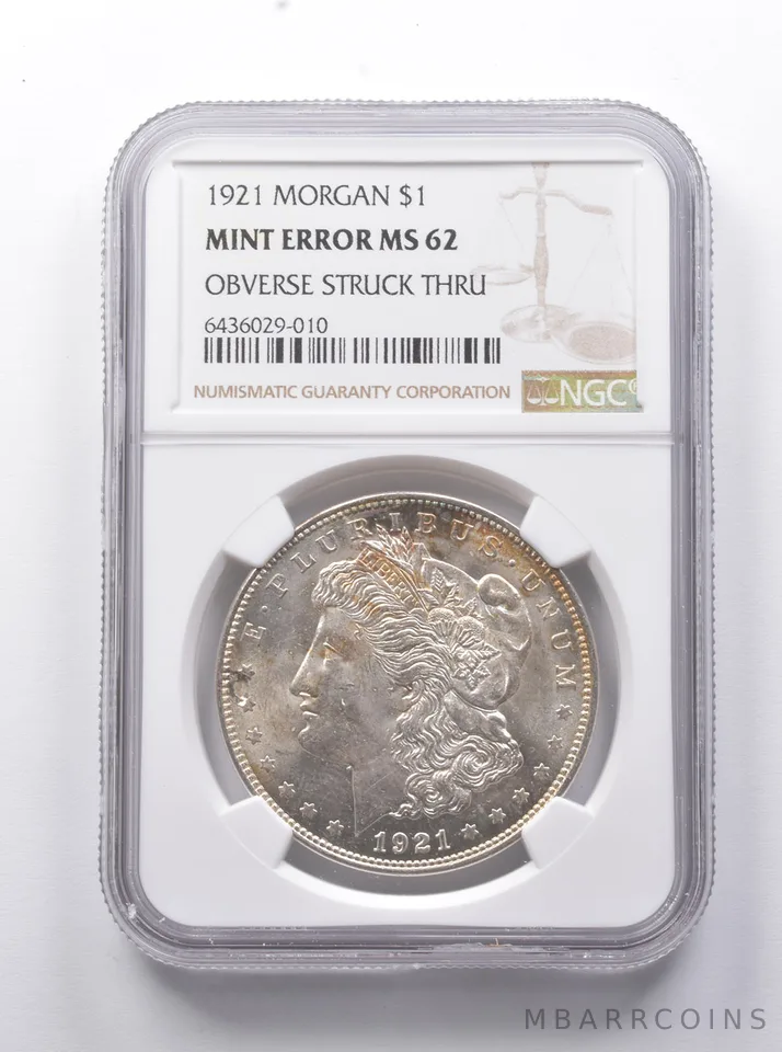 MINT ERROR MS62 1921 Morgan Silver Dollar OBV Struck Thru NGC a7758