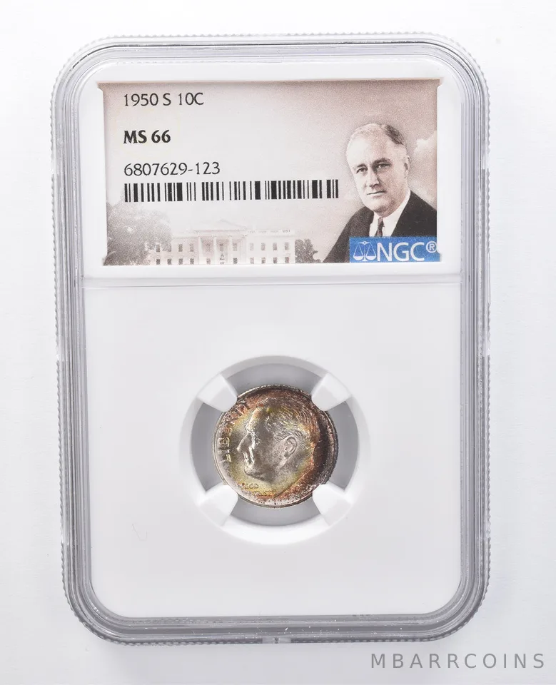 1950-S Roosevelt Dime MS66 NGC Beautiful Tone *7948