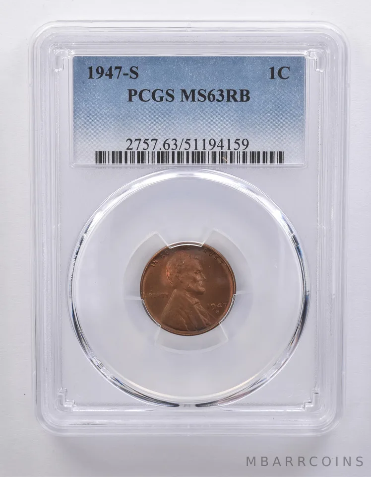 1947-S Lincoln Wheat Cent MS63 RB PCGS Beautiful Tone *7188