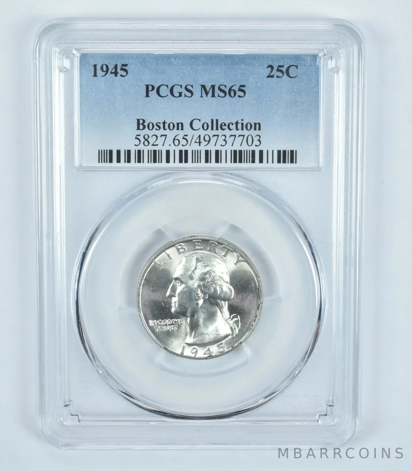 1945 Washington Quarter Boston Collection MS65 PCGS Blue Label