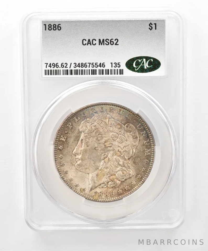 1886 Morgan Silver Dollar MS62 CAC CACg Beautiful Tone *6611