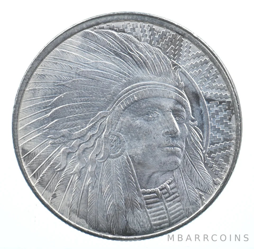 VINTAGE Art Bar/Round Indian Head Buffalo Pattern 1 Oz. .999 Silver 1 T Oz *828