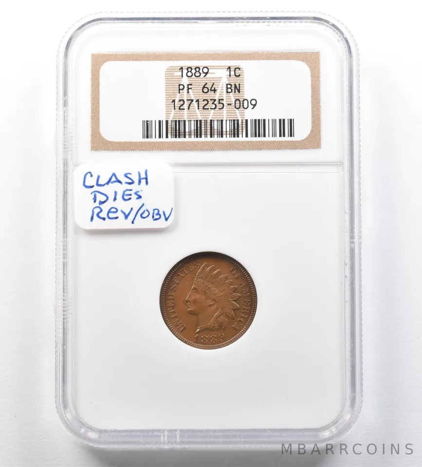1889 Indian Head Cent PF64 BN NGC Clash Dies Reverse/Obverse *3441